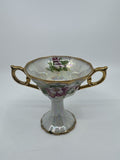 Vintage Japanese Double Handle Pedestal Floral Cup W/ Gold Trim Compote Cup