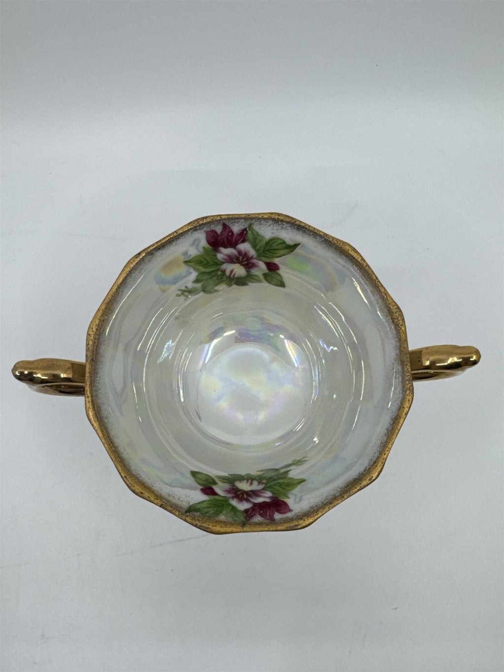 Vintage Japanese Double Handle Pedestal Floral Cup W/ Gold Trim Compote Cup
