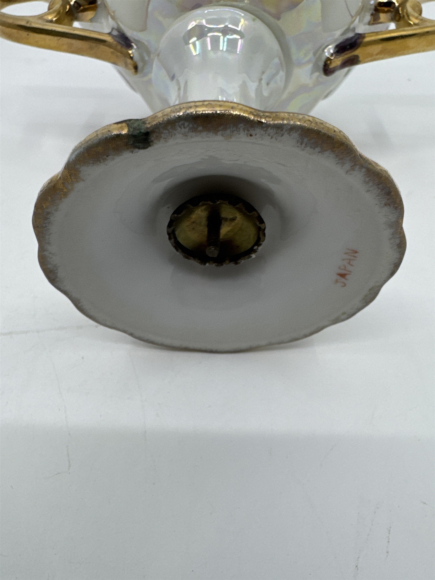 Vintage Japanese Double Handle Pedestal Floral Cup W/ Gold Trim Compote Cup