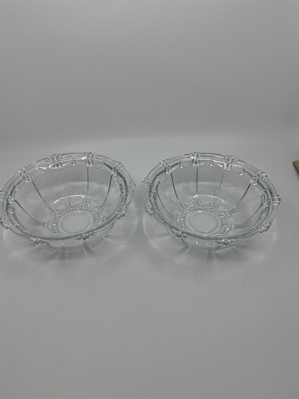 Set of Two Vintage KIG Indonesia Glass Serving Bowls Beaded Round Clear Glass