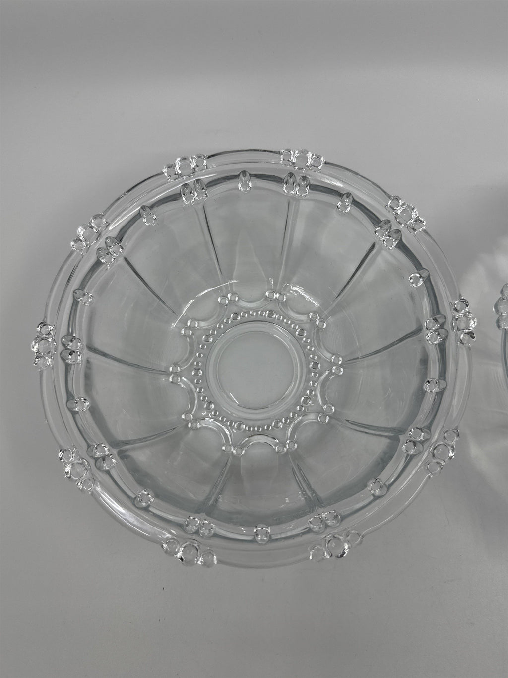 Set of Two Vintage KIG Indonesia Glass Serving Bowls Beaded Round Clear Glass