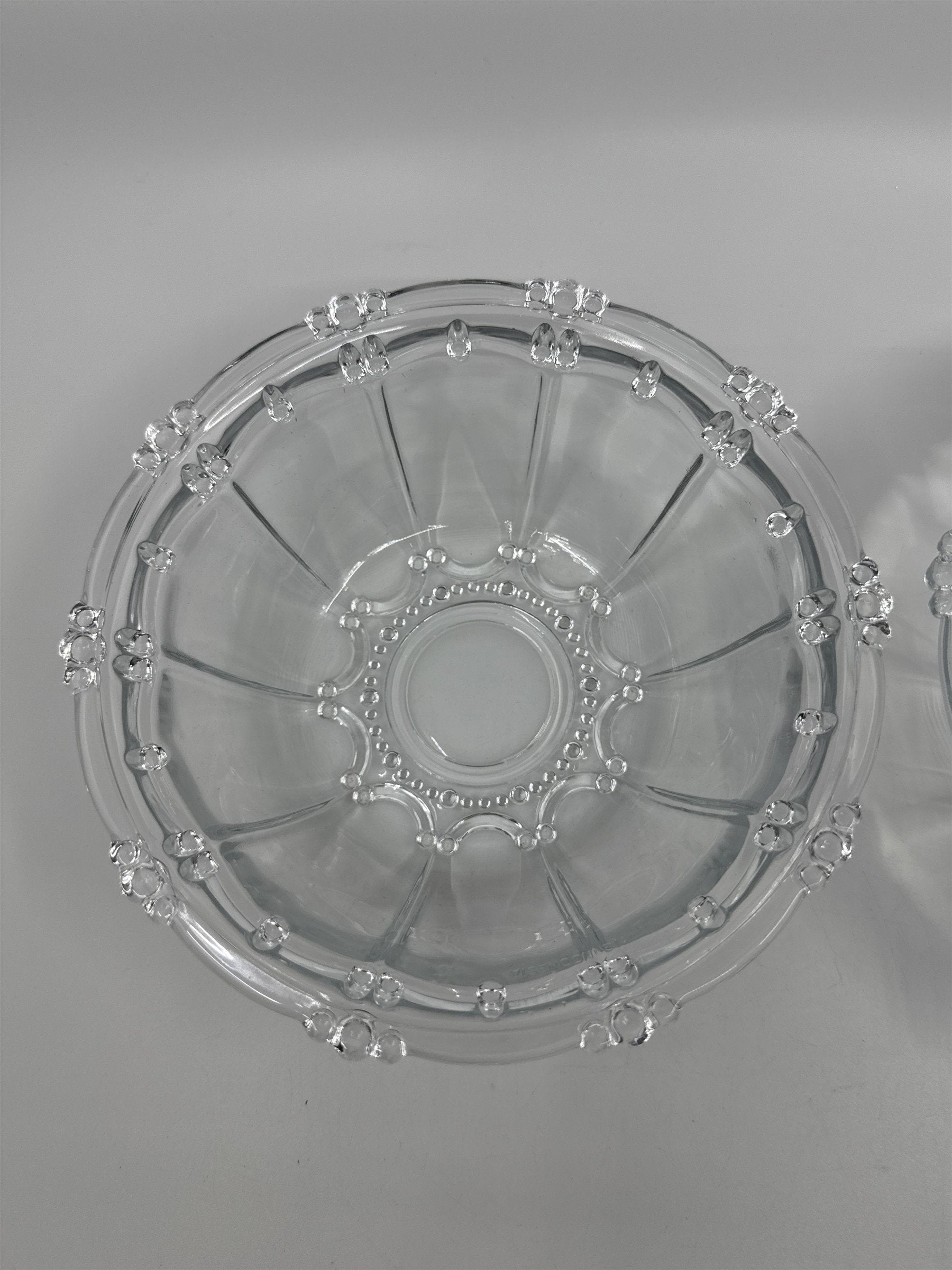 Set of Two Vintage KIG Indonesia Glass Serving Bowls Beaded Round Clear Glass