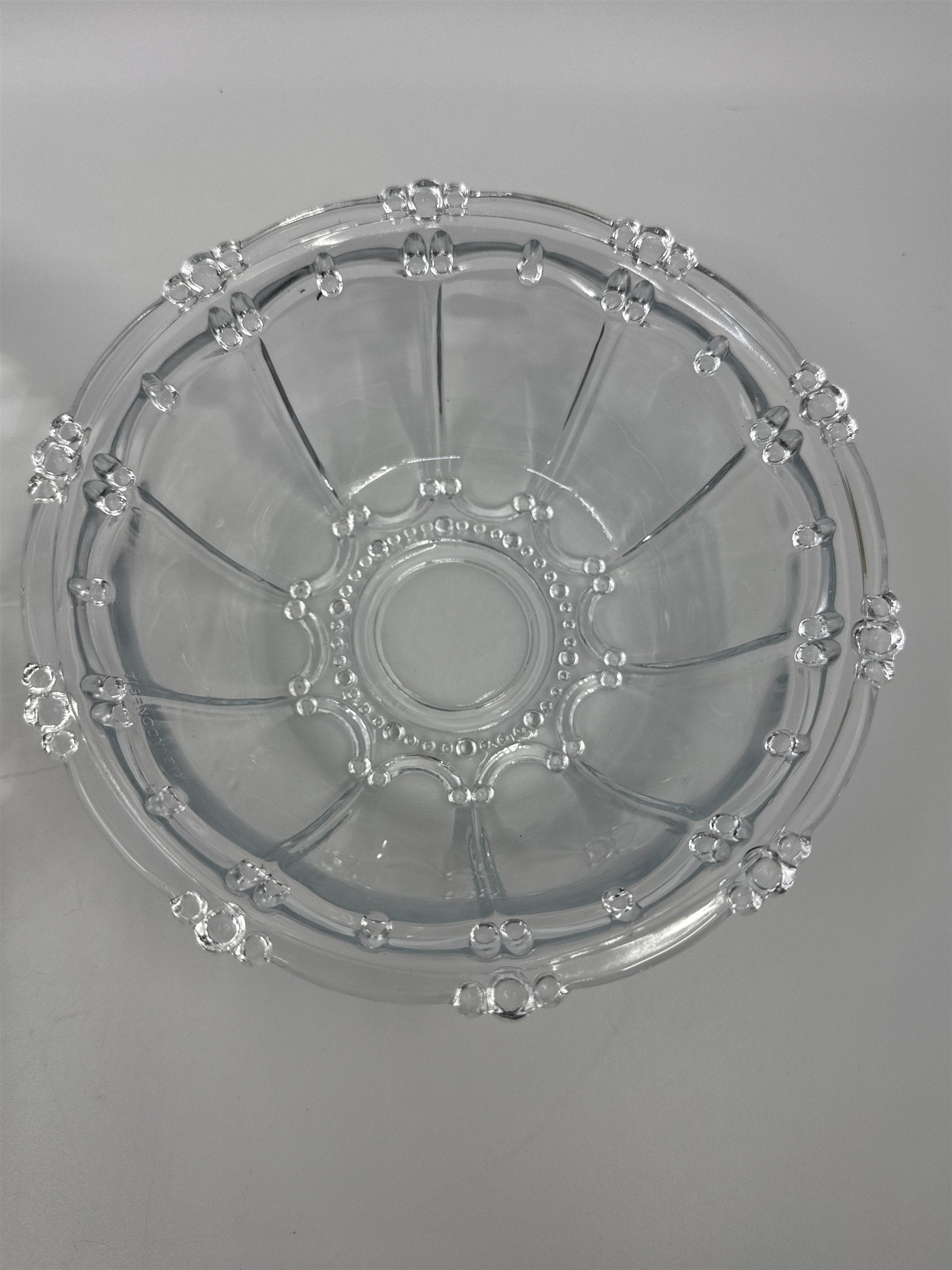 Set of Two Vintage KIG Indonesia Glass Serving Bowls Beaded Round Clear Glass