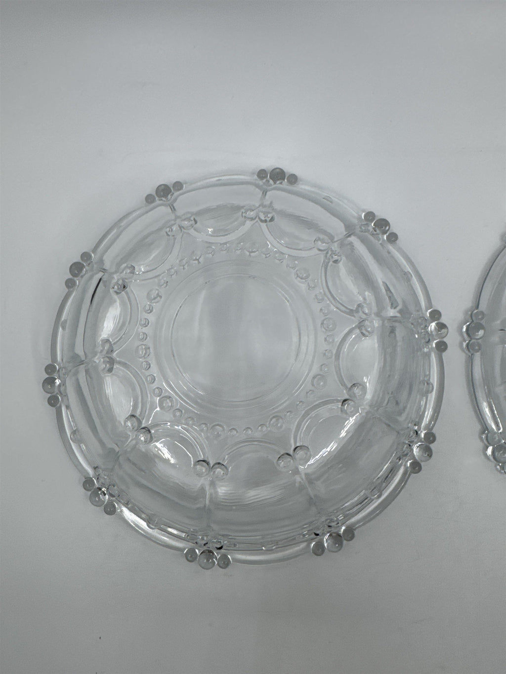 Set of Two Vintage KIG Indonesia Glass Serving Bowls Beaded Round Clear Glass
