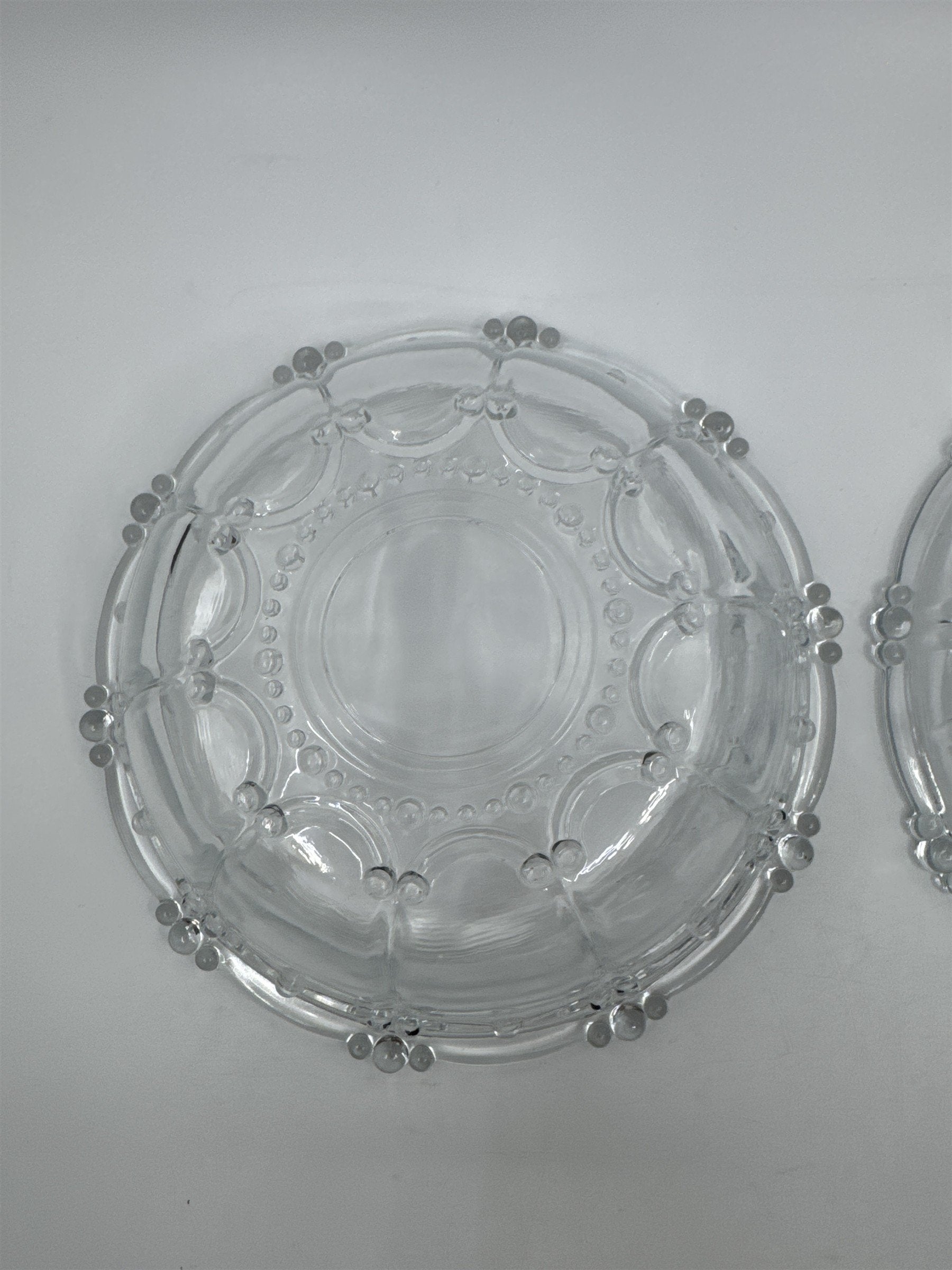 Set of Two Vintage KIG Indonesia Glass Serving Bowls Beaded Round Clear Glass
