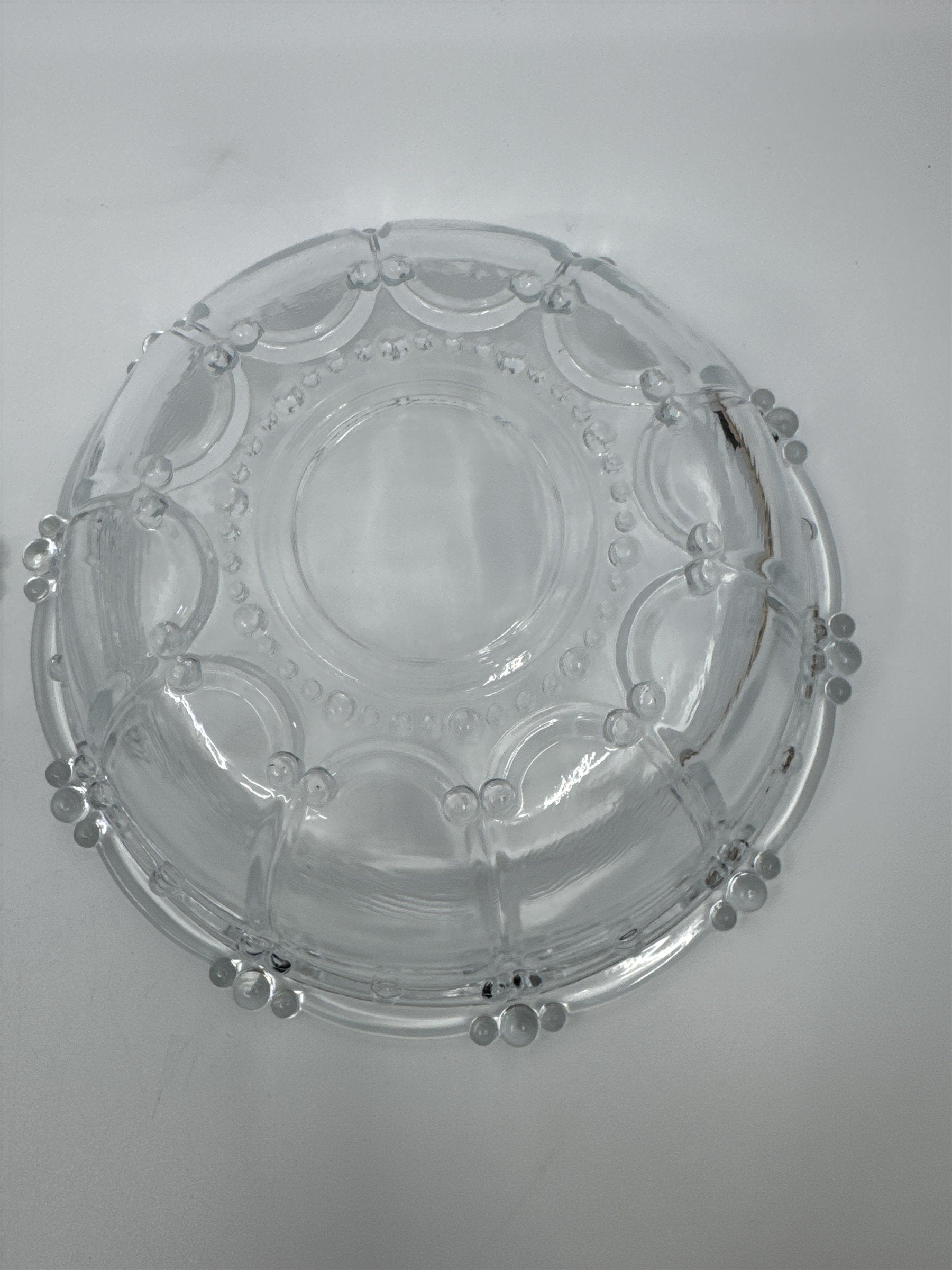 Set of Two Vintage KIG Indonesia Glass Serving Bowls Beaded Round Clear Glass
