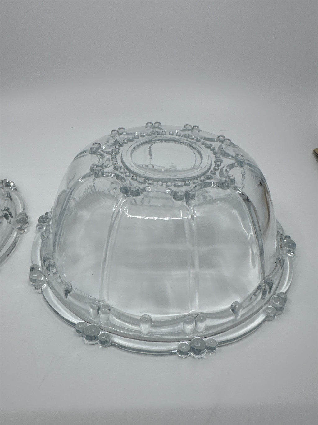 Set of Two Vintage KIG Indonesia Glass Serving Bowls Beaded Round Clear Glass