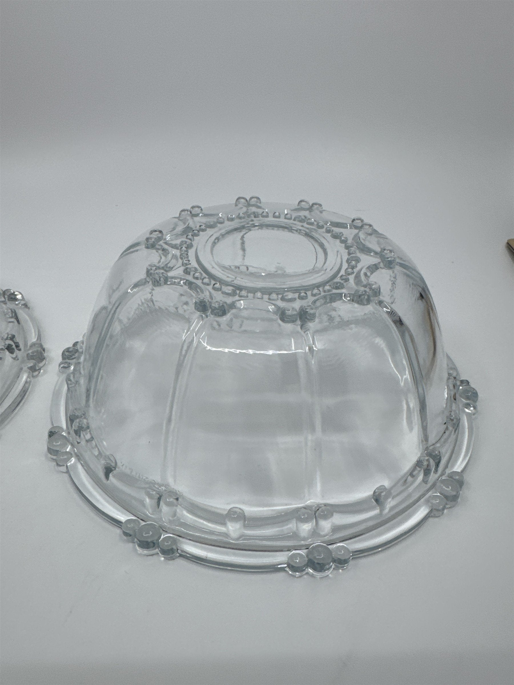 Set of Two Vintage KIG Indonesia Glass Serving Bowls Beaded Round Clear Glass