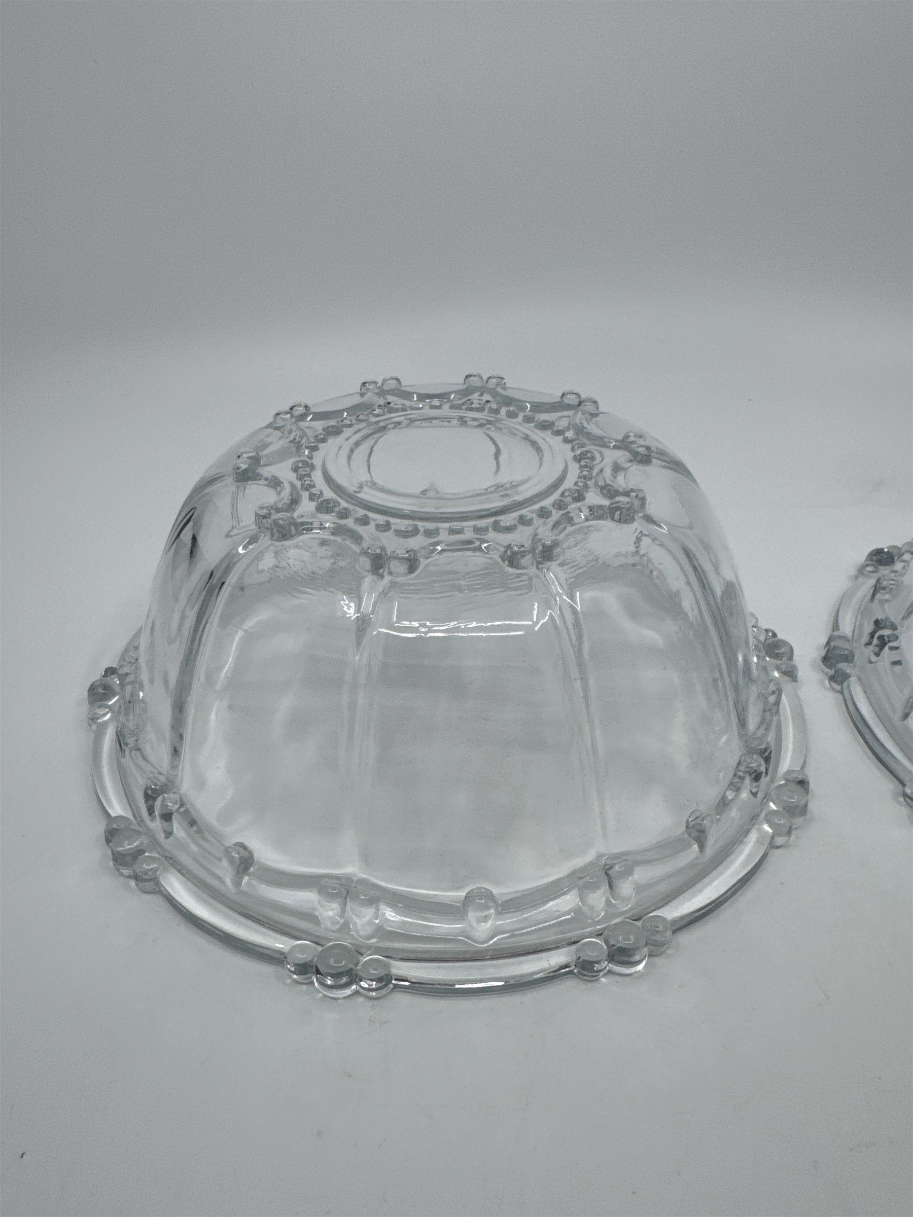 Set of Two Vintage KIG Indonesia Glass Serving Bowls Beaded Round Clear Glass