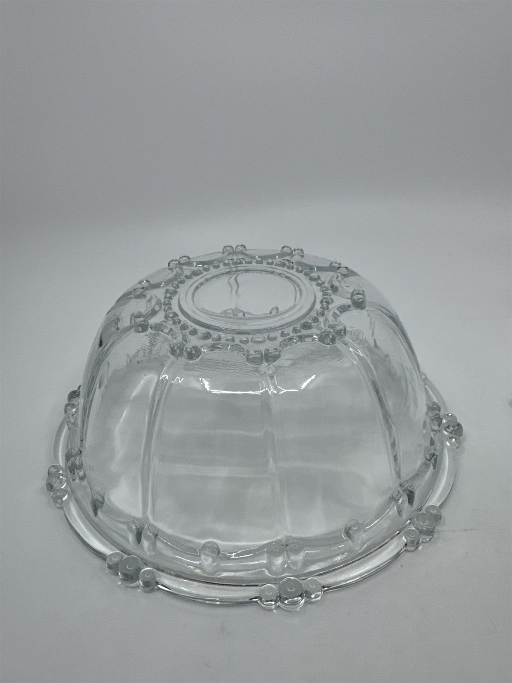 Set of Two Vintage KIG Indonesia Glass Serving Bowls Beaded Round Clear Glass
