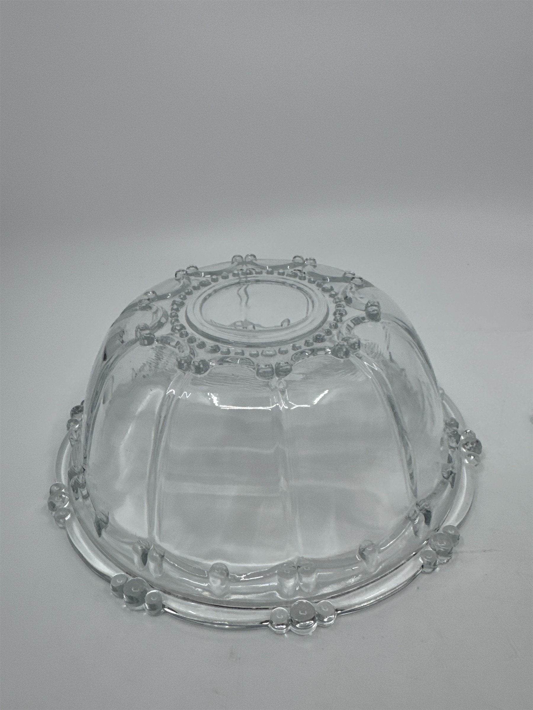 Set of Two Vintage KIG Indonesia Glass Serving Bowls Beaded Round Clear Glass