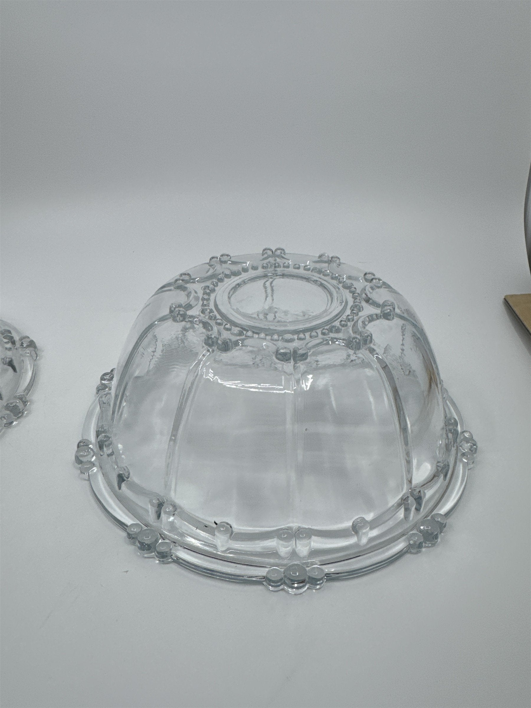 Set of Two Vintage KIG Indonesia Glass Serving Bowls Beaded Round Clear Glass