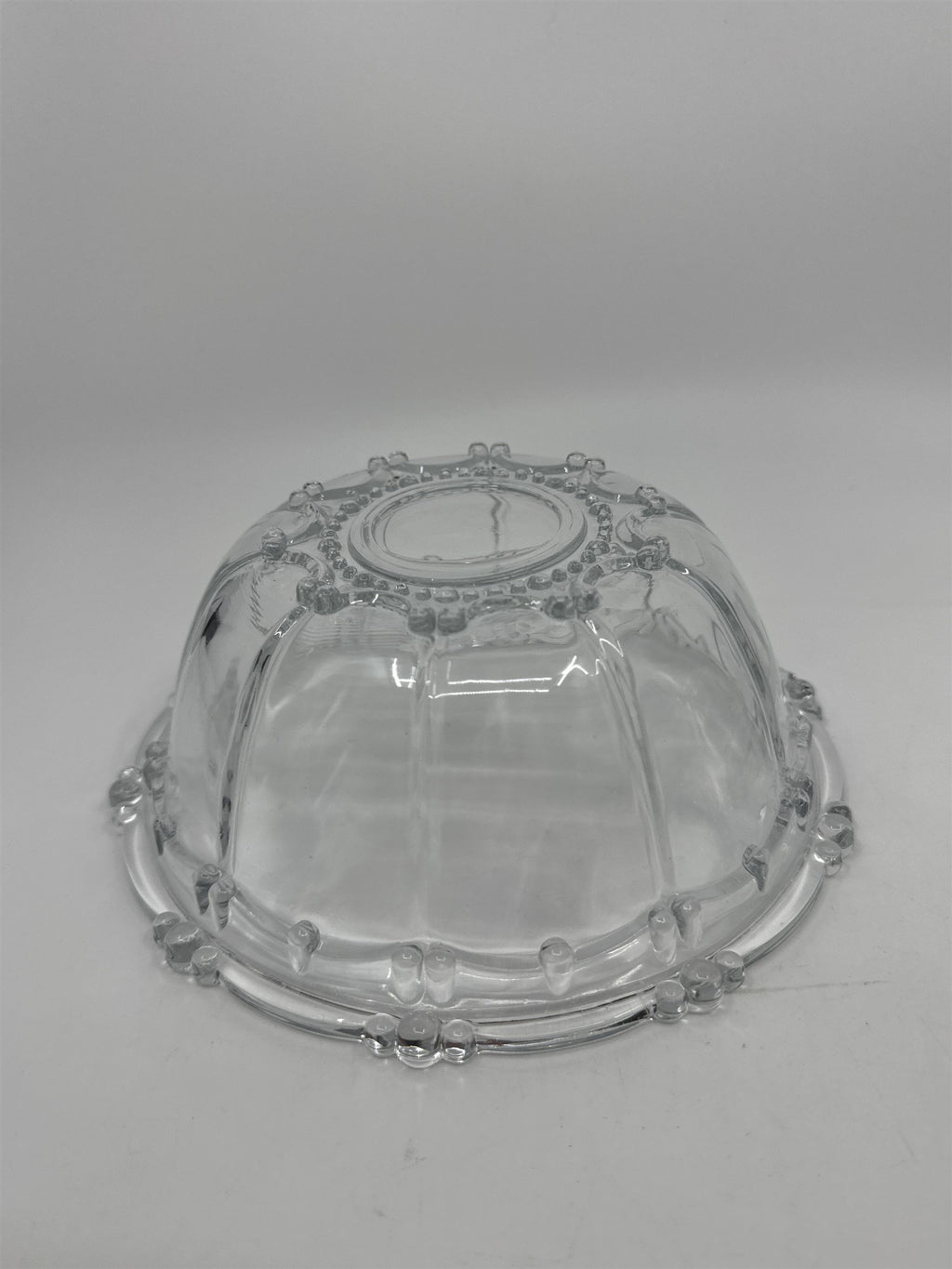 Set of Two Vintage KIG Indonesia Glass Serving Bowls Beaded Round Clear Glass