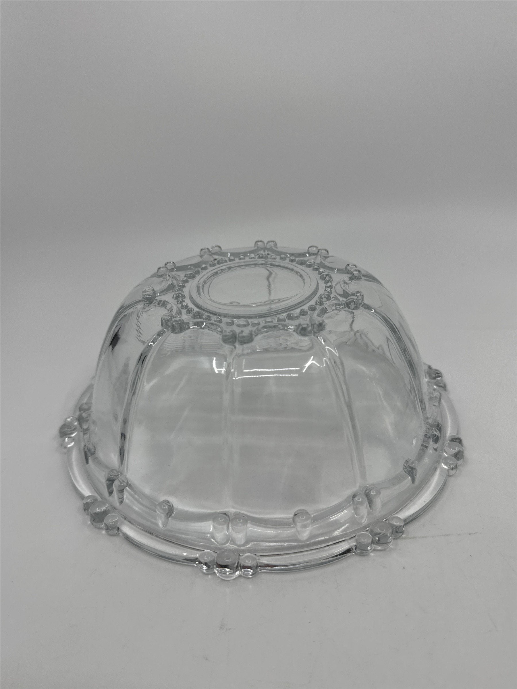 Set of Two Vintage KIG Indonesia Glass Serving Bowls Beaded Round Clear Glass