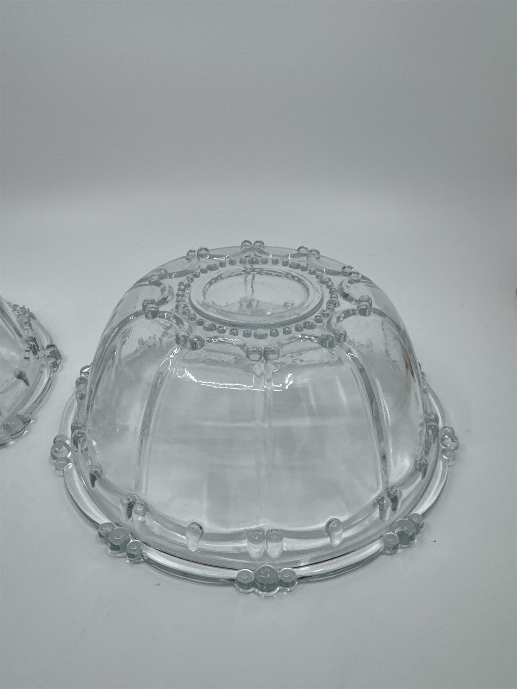 Set of Two Vintage KIG Indonesia Glass Serving Bowls Beaded Round Clear Glass