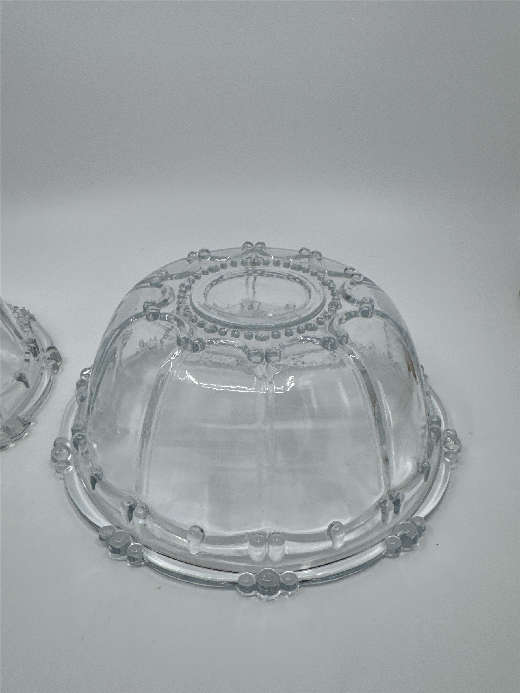 Set of Two Vintage KIG Indonesia Glass Serving Bowls Beaded Round Clear Glass