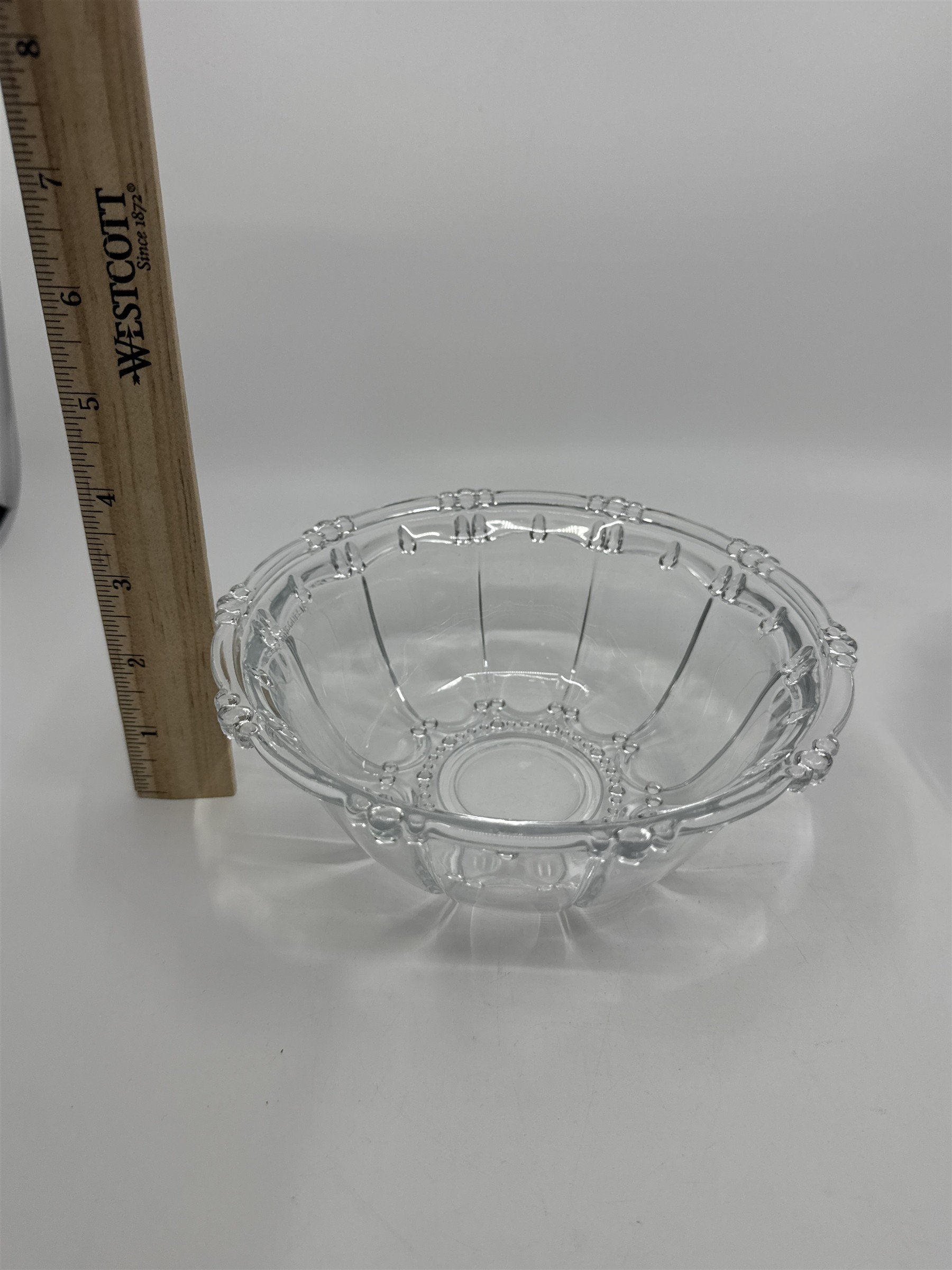 Set of Two Vintage KIG Indonesia Glass Serving Bowls Beaded Round Clear Glass