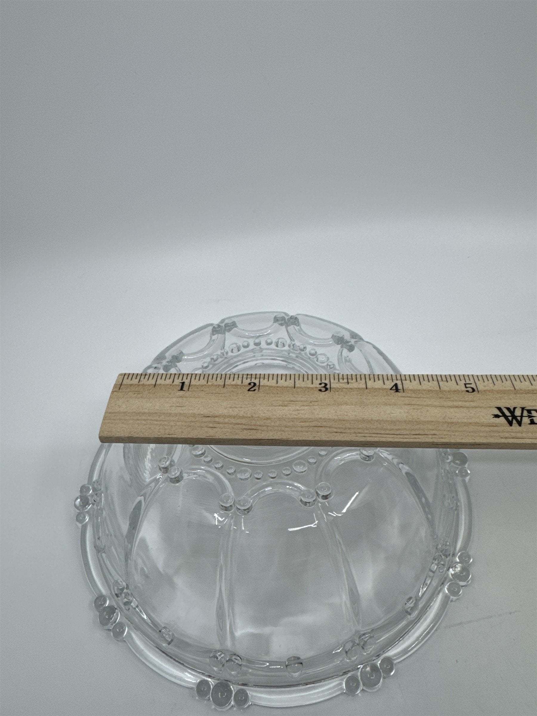 Set of Two Vintage KIG Indonesia Glass Serving Bowls Beaded Round Clear Glass