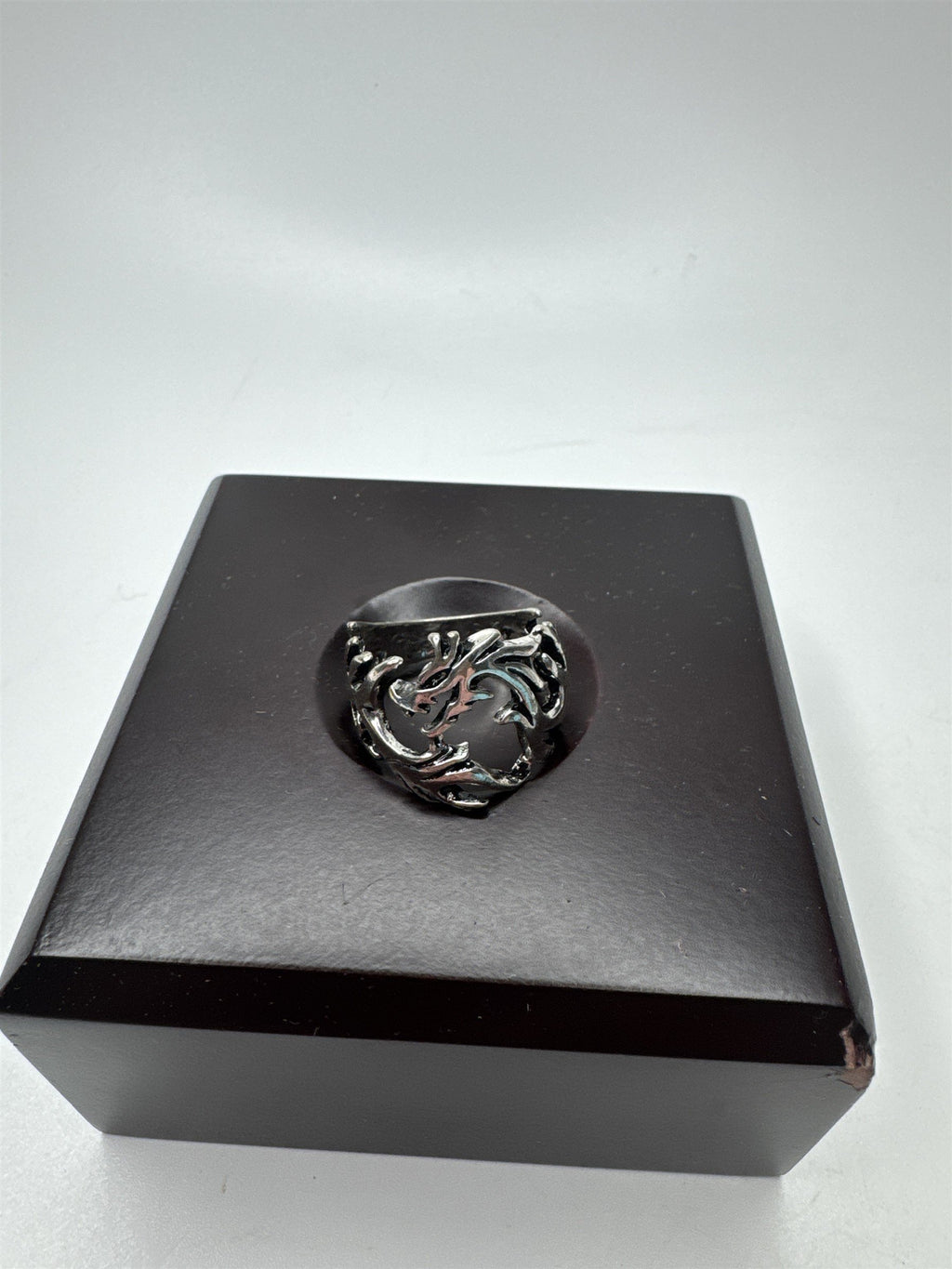Silver Tone Metal Dragon Ring Fantasy Gothic Punk Retro Statement Jewelry Sz 8.5