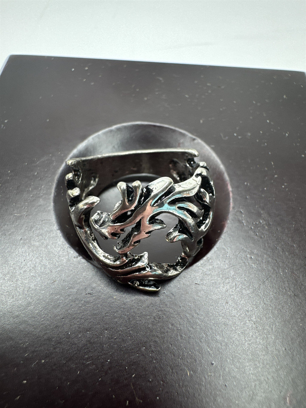 Silver Tone Metal Dragon Ring Fantasy Gothic Punk Retro Statement Jewelry Sz 8.5