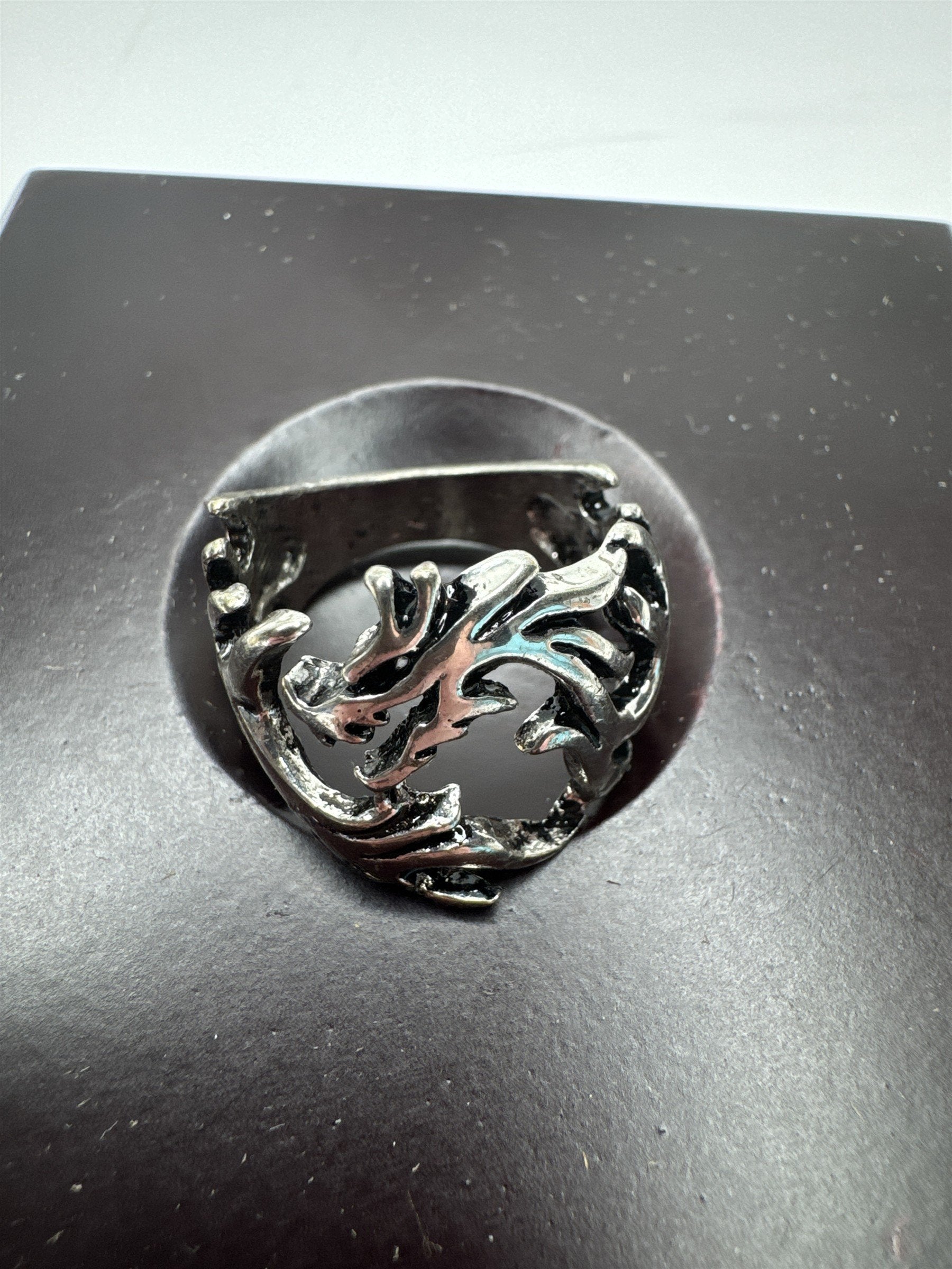 Silver Tone Metal Dragon Ring Fantasy Gothic Punk Retro Statement Jewelry Sz 8.5