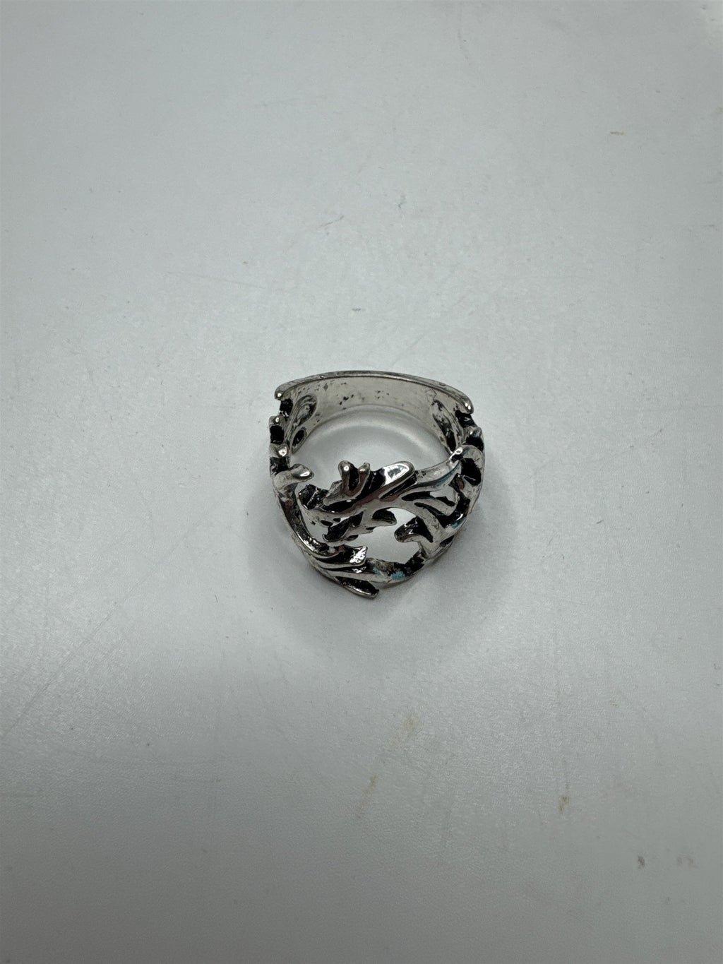 Silver Tone Metal Dragon Ring Fantasy Gothic Punk Retro Statement Jewelry Sz 8.5