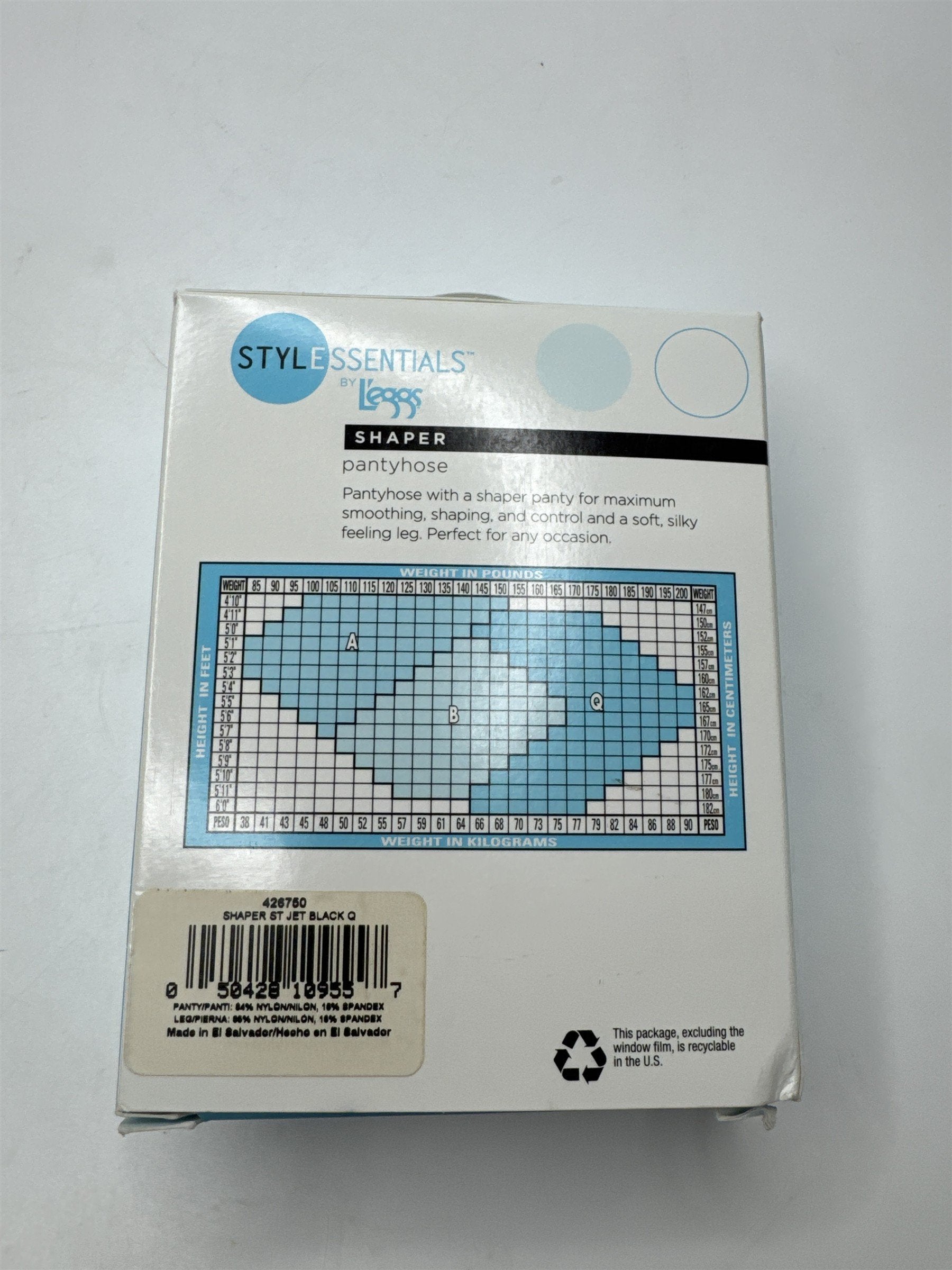 L'eggs Style Essentials 1 Pair Shaper Pantyhose Extended Shaping Size Q Black