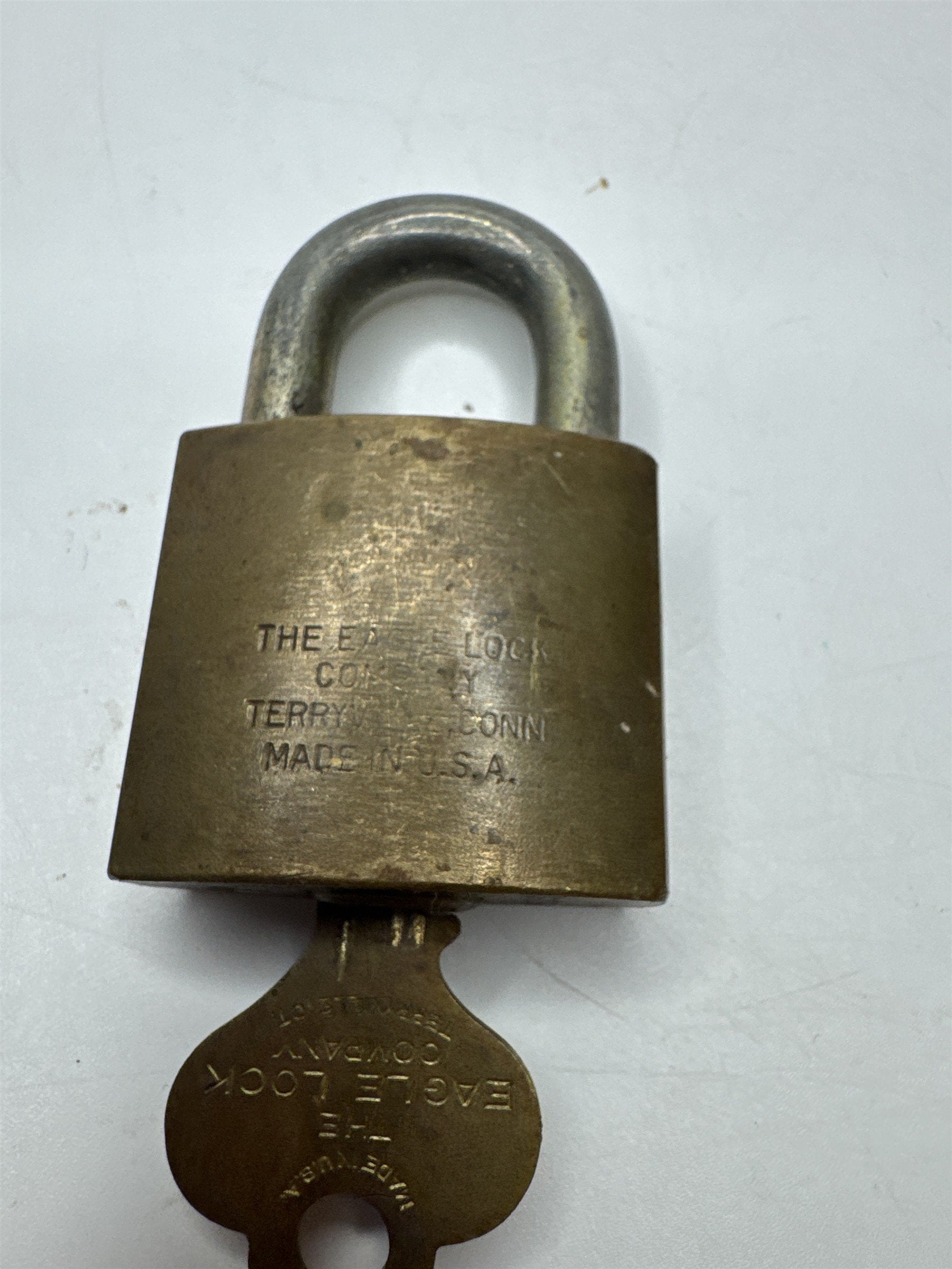 VINTAGE Eagle Lock Co Brass Tone Padlock Antique Collectible Industrial
