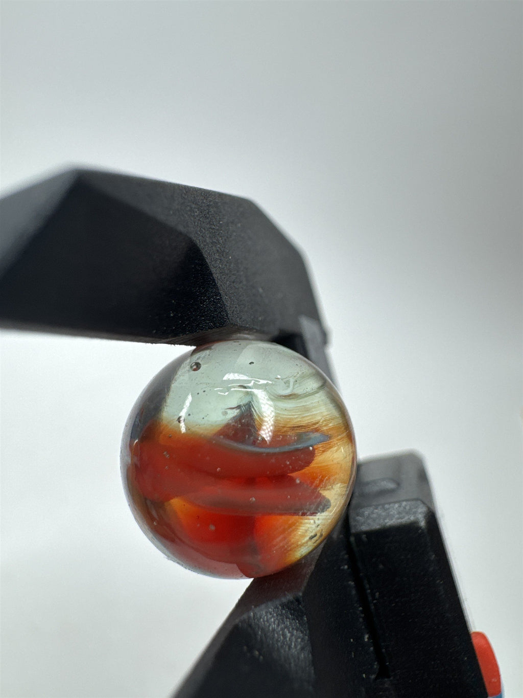 Vintage Art Swirl Glass Marble 0.62"/15.9mm Red/Gray/Clear Swirl Played Marble