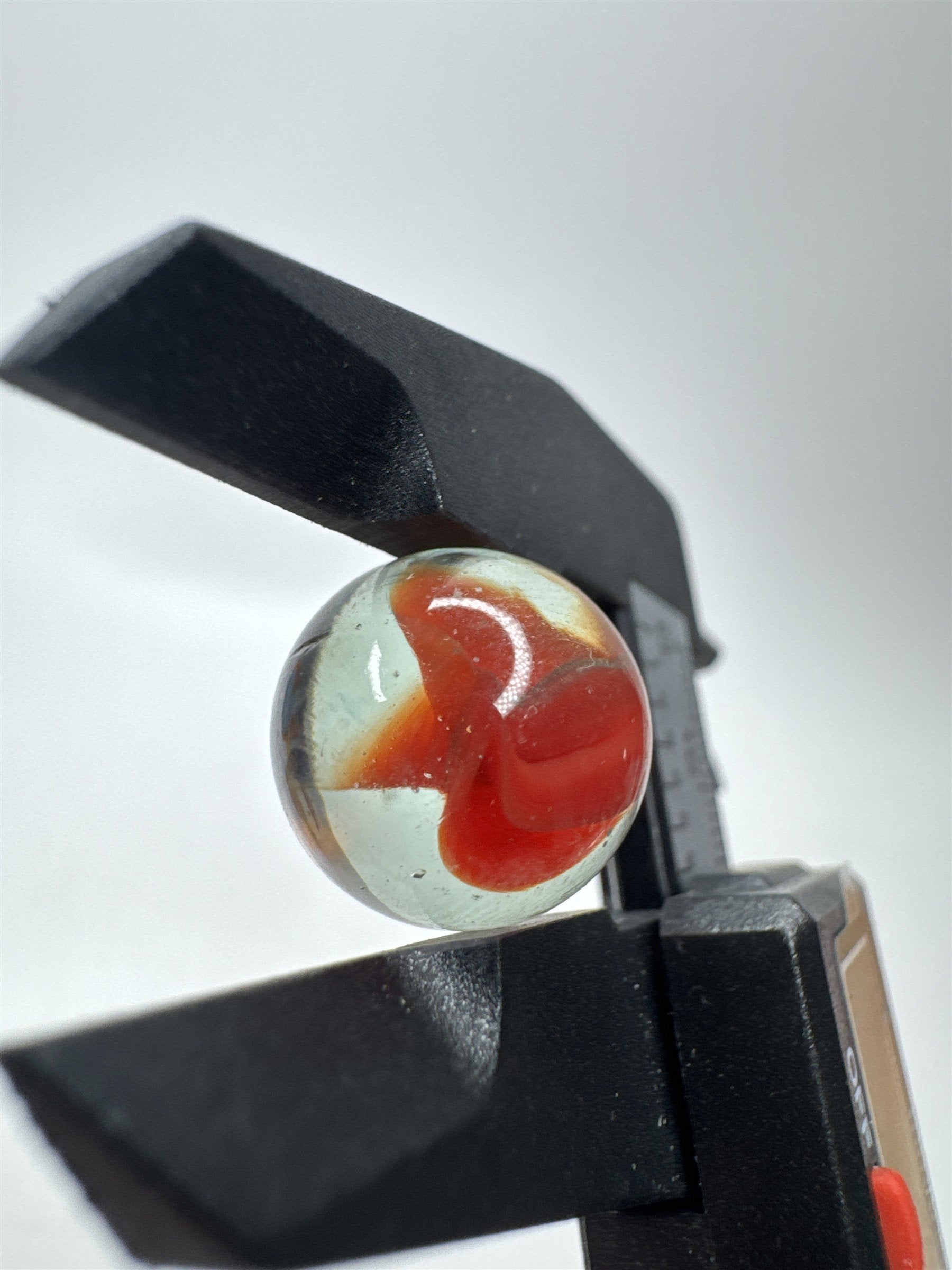 Vintage Art Swirl Glass Marble 0.62"/15.9mm Red/Gray/Clear Swirl Played Marble