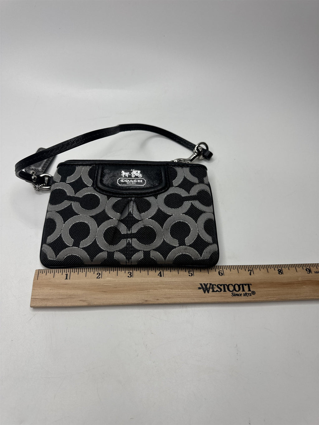 Coach Wristlet Black Signature C Silver Hardware Purse Bag