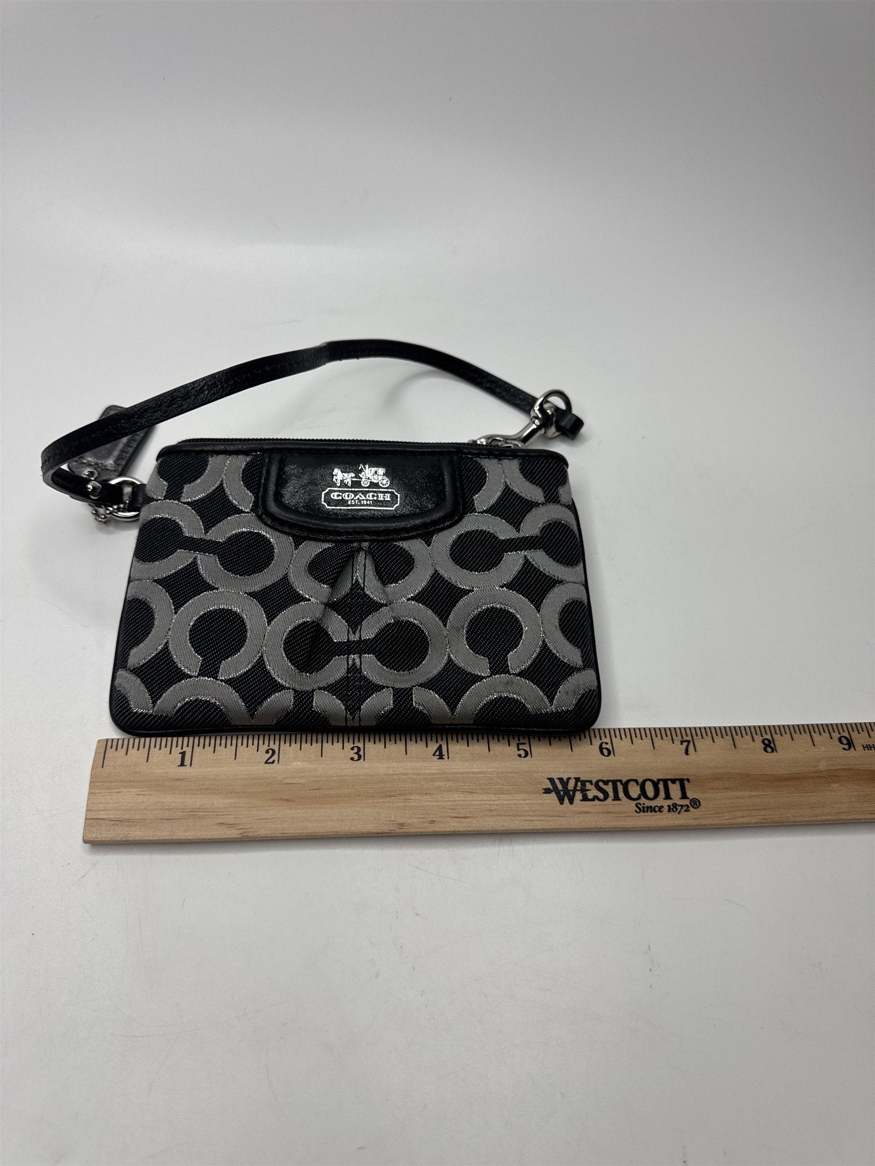 Coach Wristlet Black Signature C Silver Hardware Purse Bag