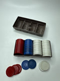 Retro Poker Chip Set in Swirl Resin Container Brown & White Vintage Game