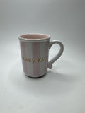Vintage Mary Kay Cosmetics Mug Pink & White Stripes /w Gold Emblem Logo Coffee