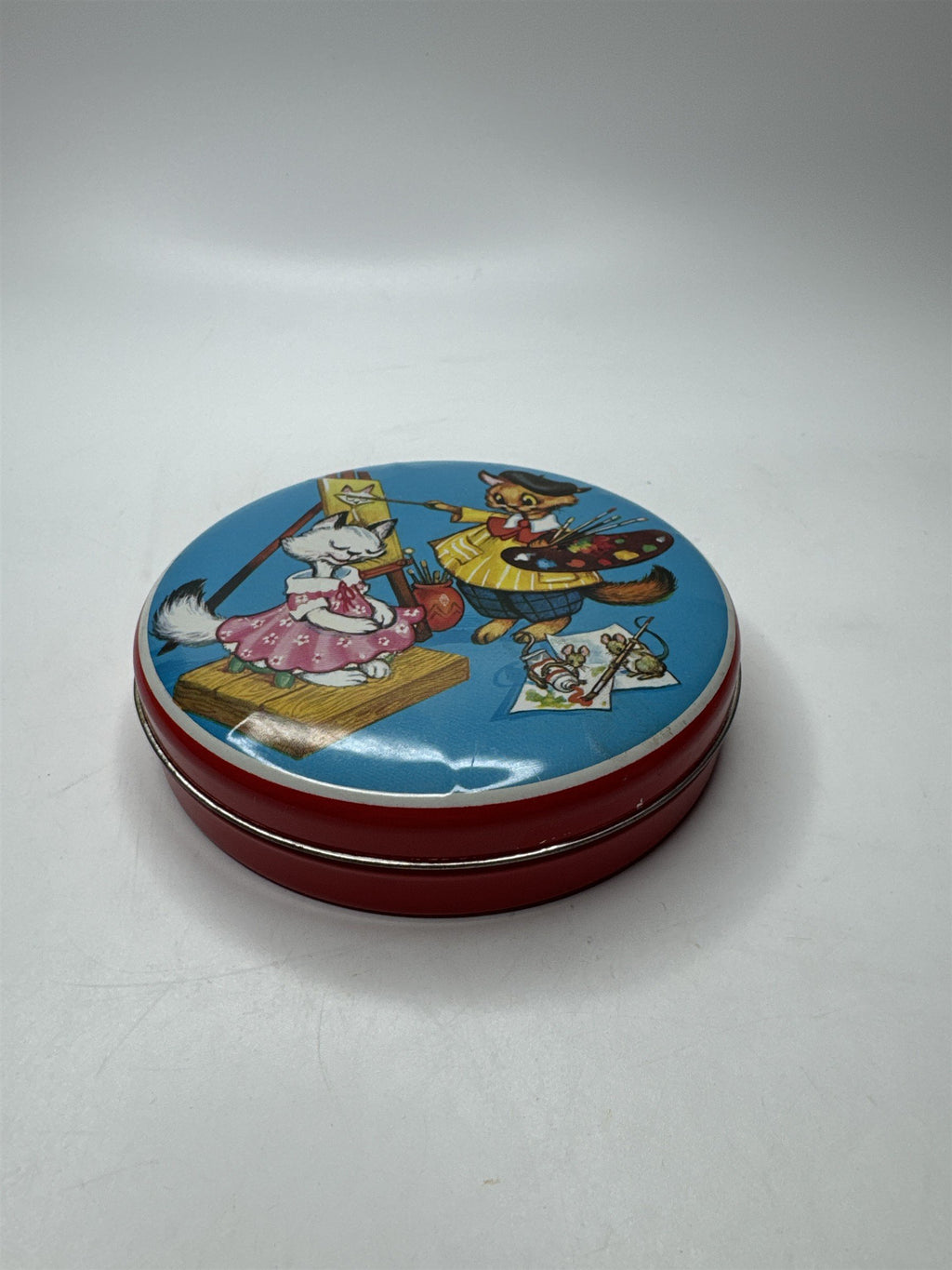 Vintage Hollands Toffees Tins with Cat Painting Cat Mice Litho Straws Rare