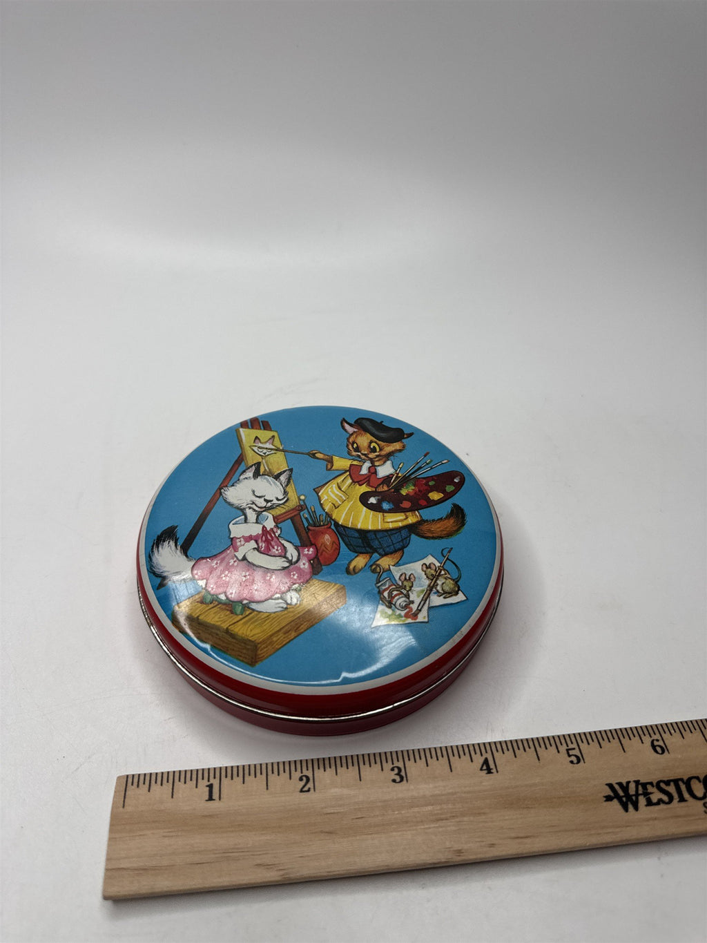 Vintage Hollands Toffees Tins with Cat Painting Cat Mice Litho Straws Rare