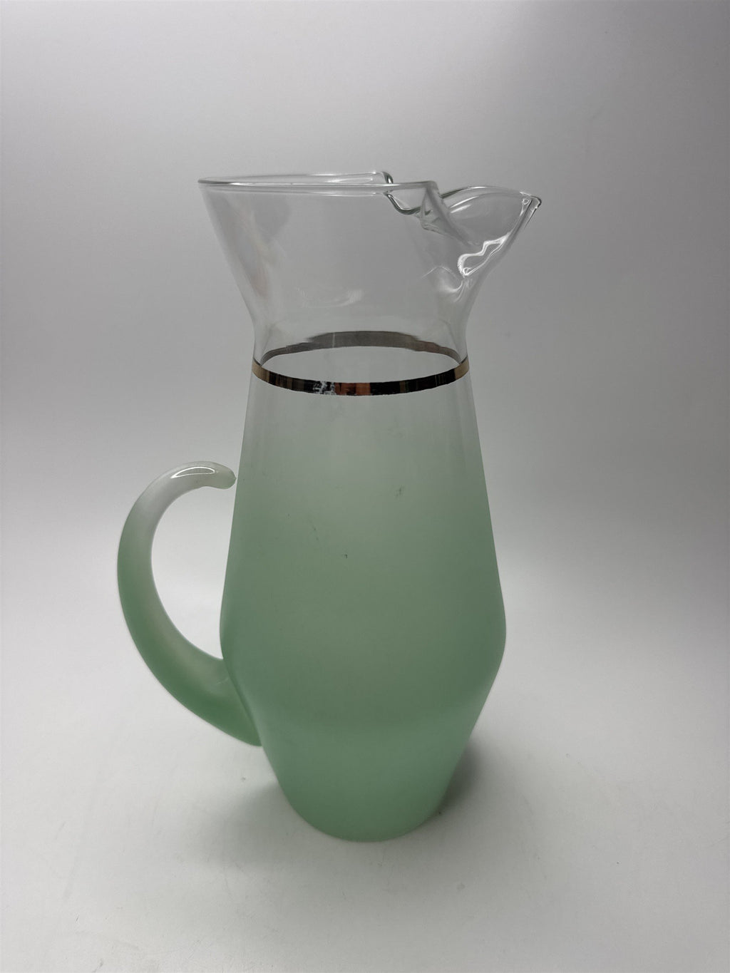 Vintage MCM West Virginia Blendo Green Frosted Pitcher 9-1/2" Gold Trim