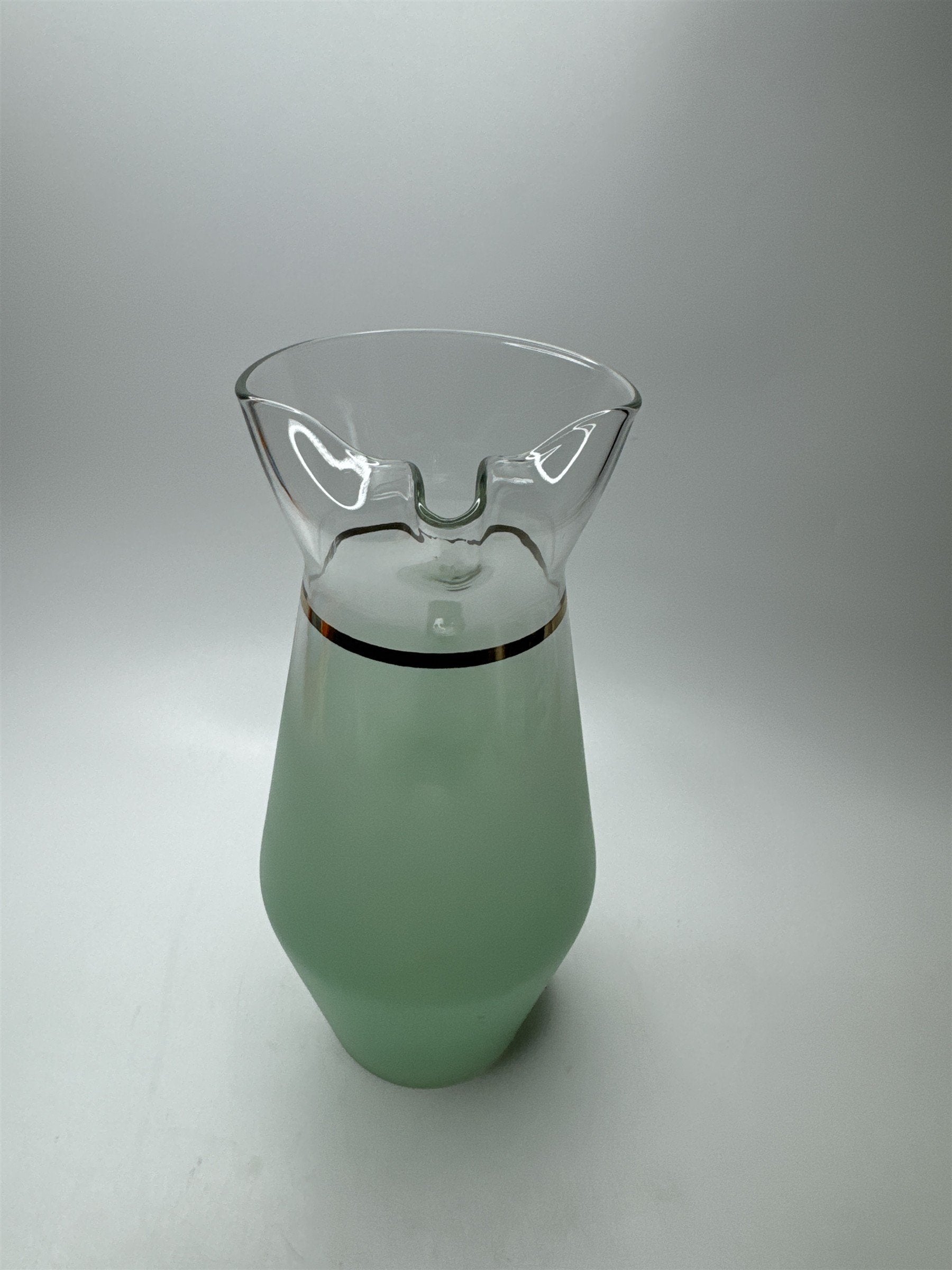 Vintage MCM West Virginia Blendo Green Frosted Pitcher 9-1/2" Gold Trim
