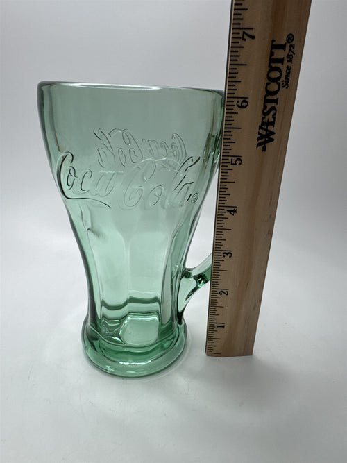 Coca Cola Coke Green Glass Mug Style Handle Heavy Thick Libbey Drinking Glass