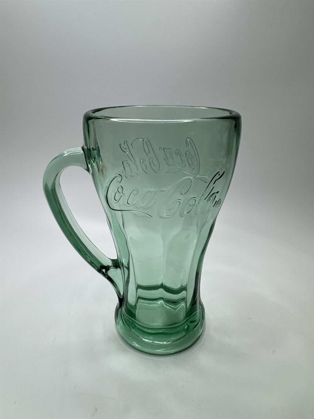 Coca Cola Coke Green Glass Mug Style Handle Heavy Thick Libbey Drinking Glass