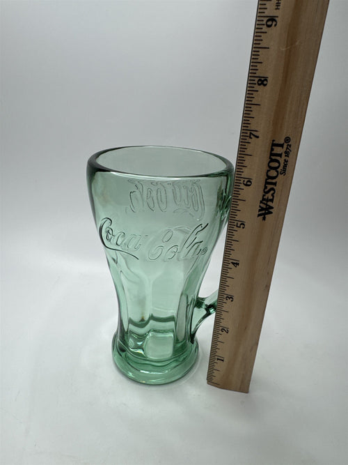Coca Cola Coke Green Glass Mug Style Handle Heavy Thick Libbey Drinking Glass