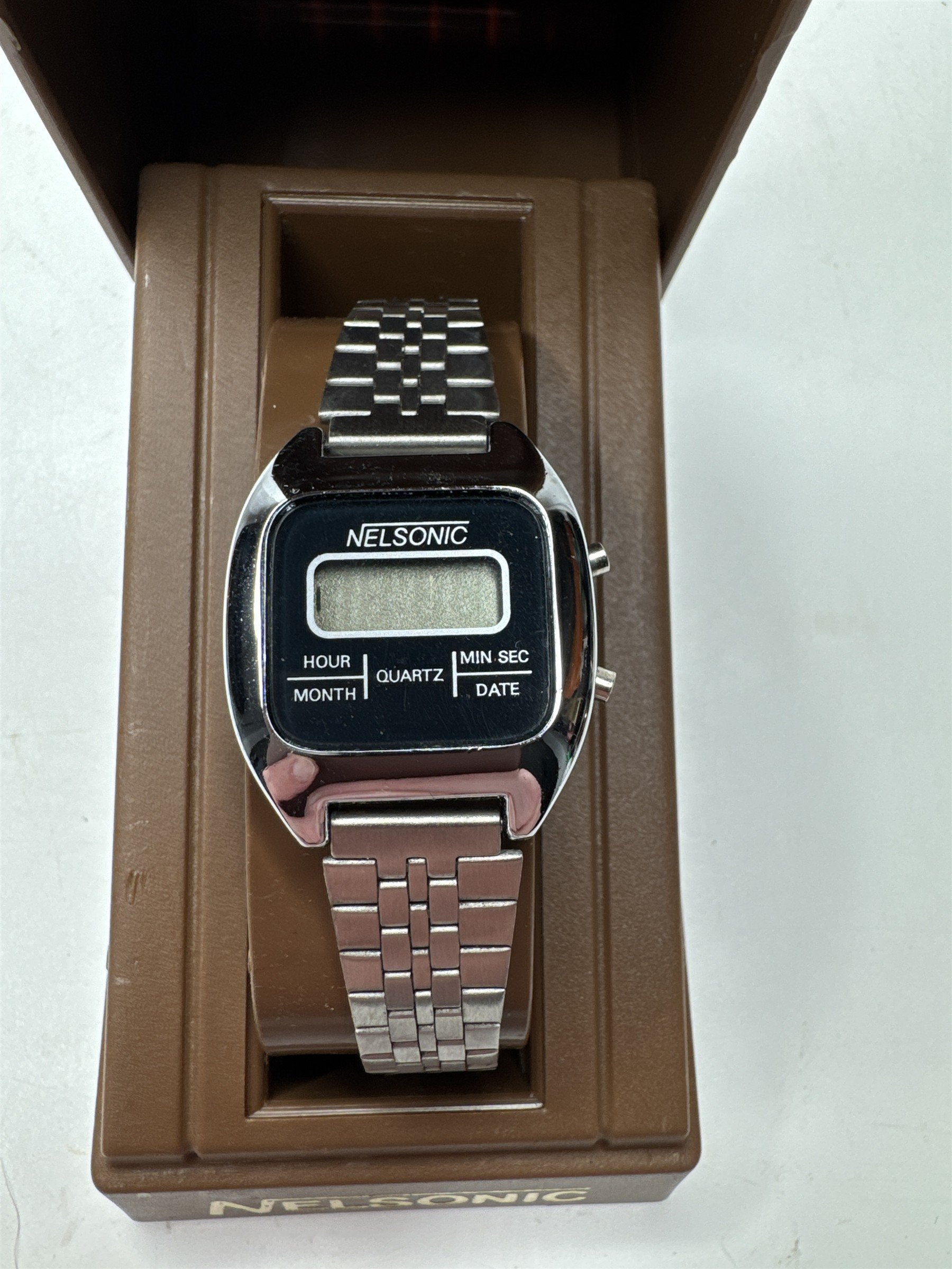 Vintage Nelsonic LCD Quartz Month Calendar Wristwatch Hong Kong NOS