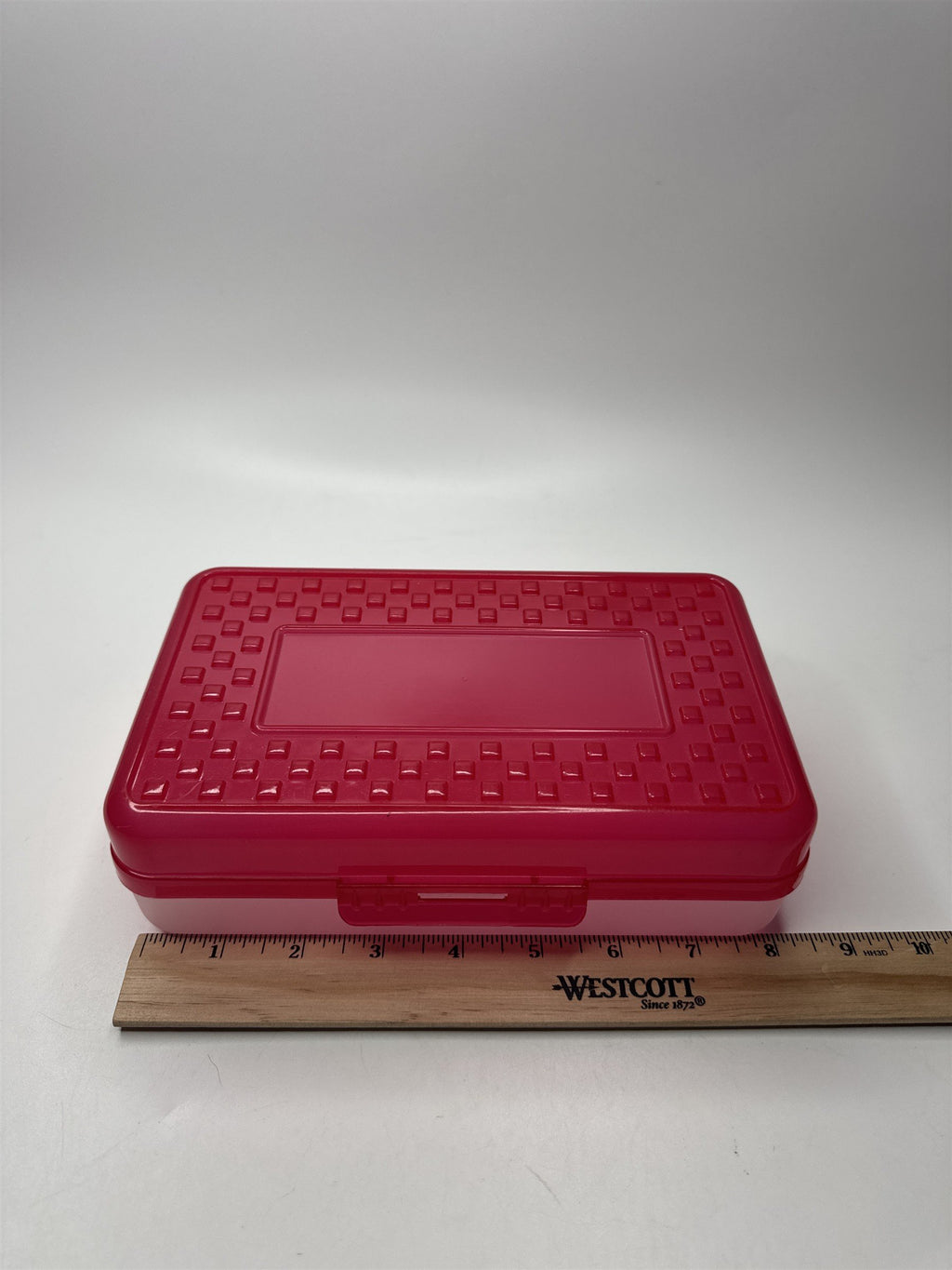 Vintage Plastic Pencil Box /w Hatch Latching Lid RED Pamson Pacific