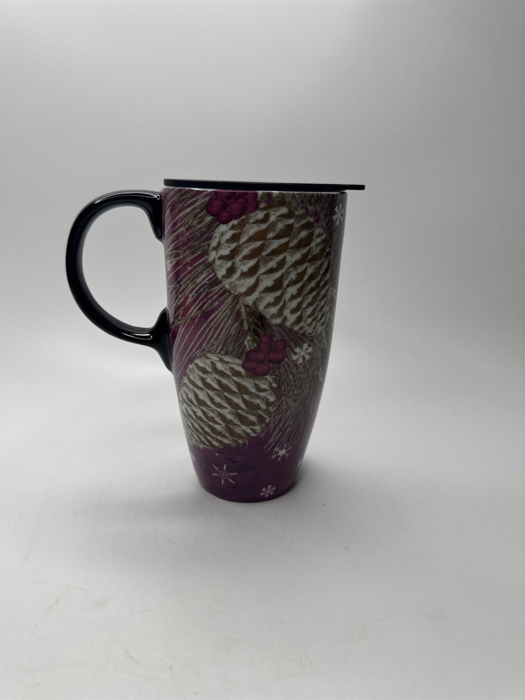 Cypress Home Vintage Pinecone Snowflake Scene Pink Ceramic Heavy Tall Coffee Mug