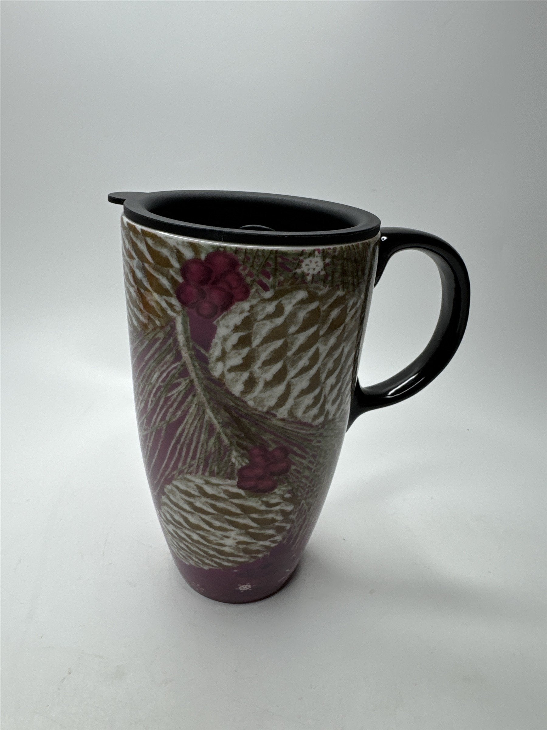Cypress Home Vintage Pinecone Snowflake Scene Pink Ceramic Heavy Tall Coffee Mug