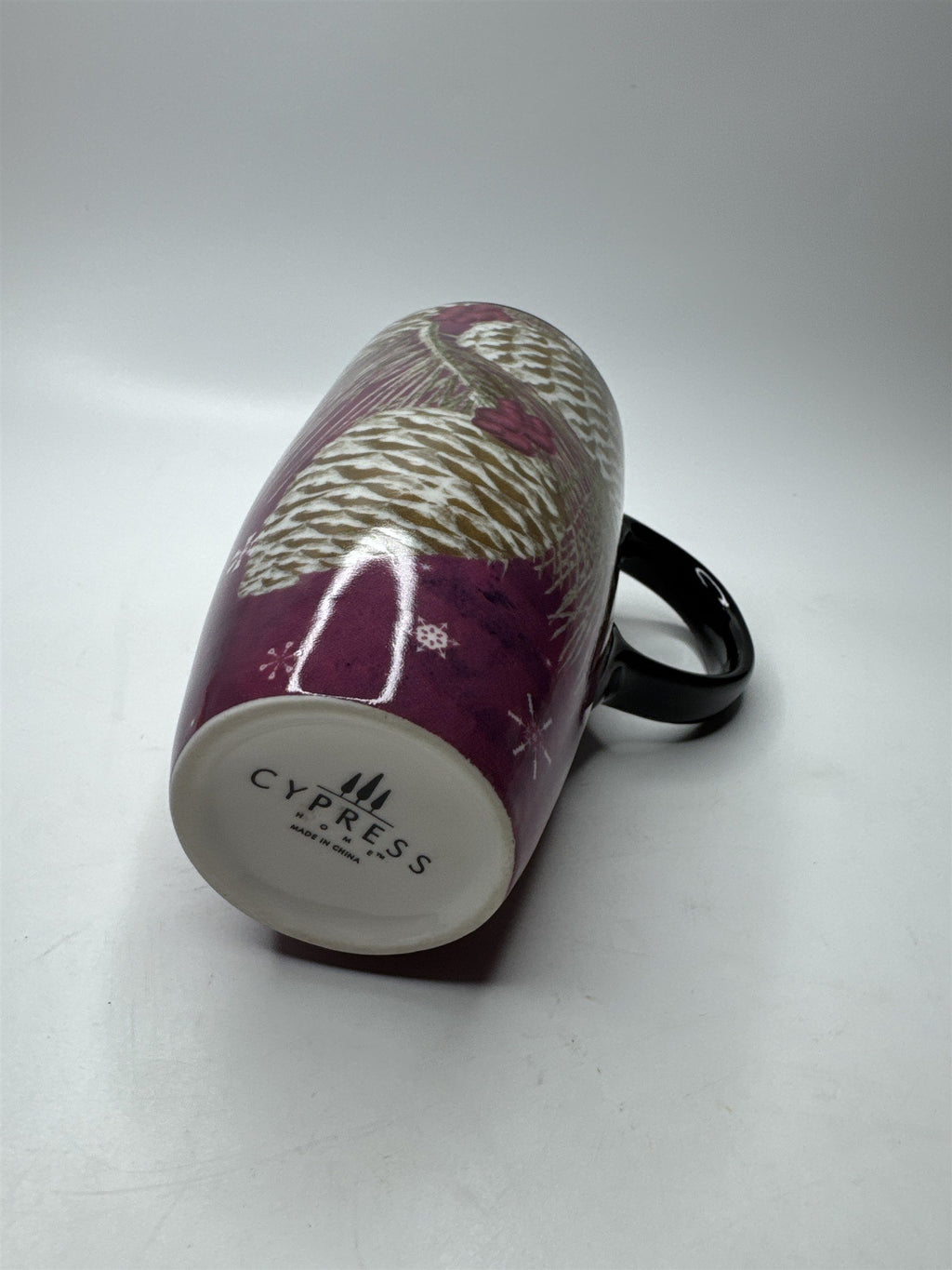 Cypress Home Vintage Pinecone Snowflake Scene Pink Ceramic Heavy Tall Coffee Mug