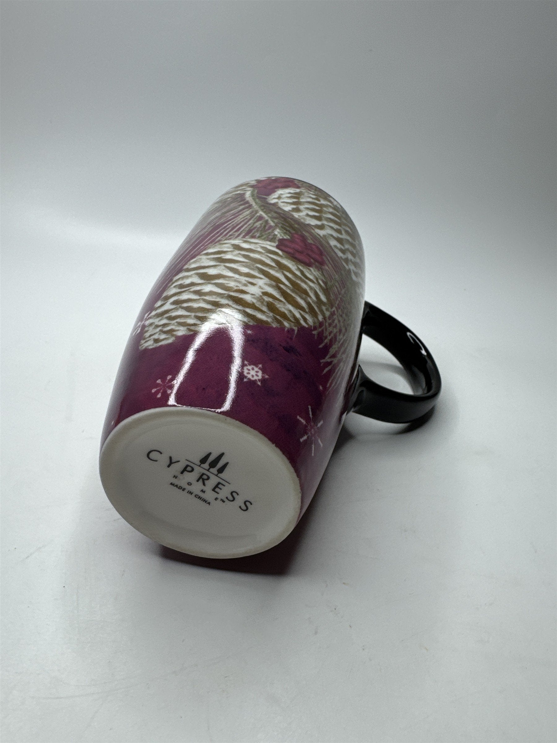 Cypress Home Vintage Pinecone Snowflake Scene Pink Ceramic Heavy Tall Coffee Mug