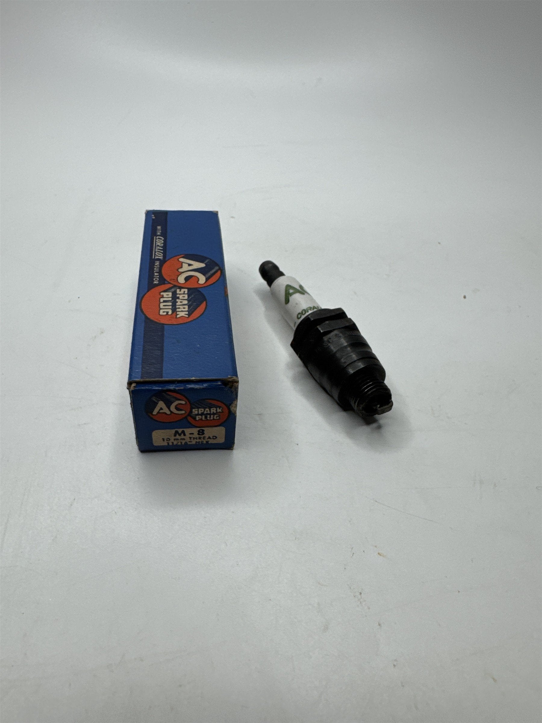 Vintage AC Spark Plug With Coralox Insulator M-8 10mm Thread 11/16" Hex