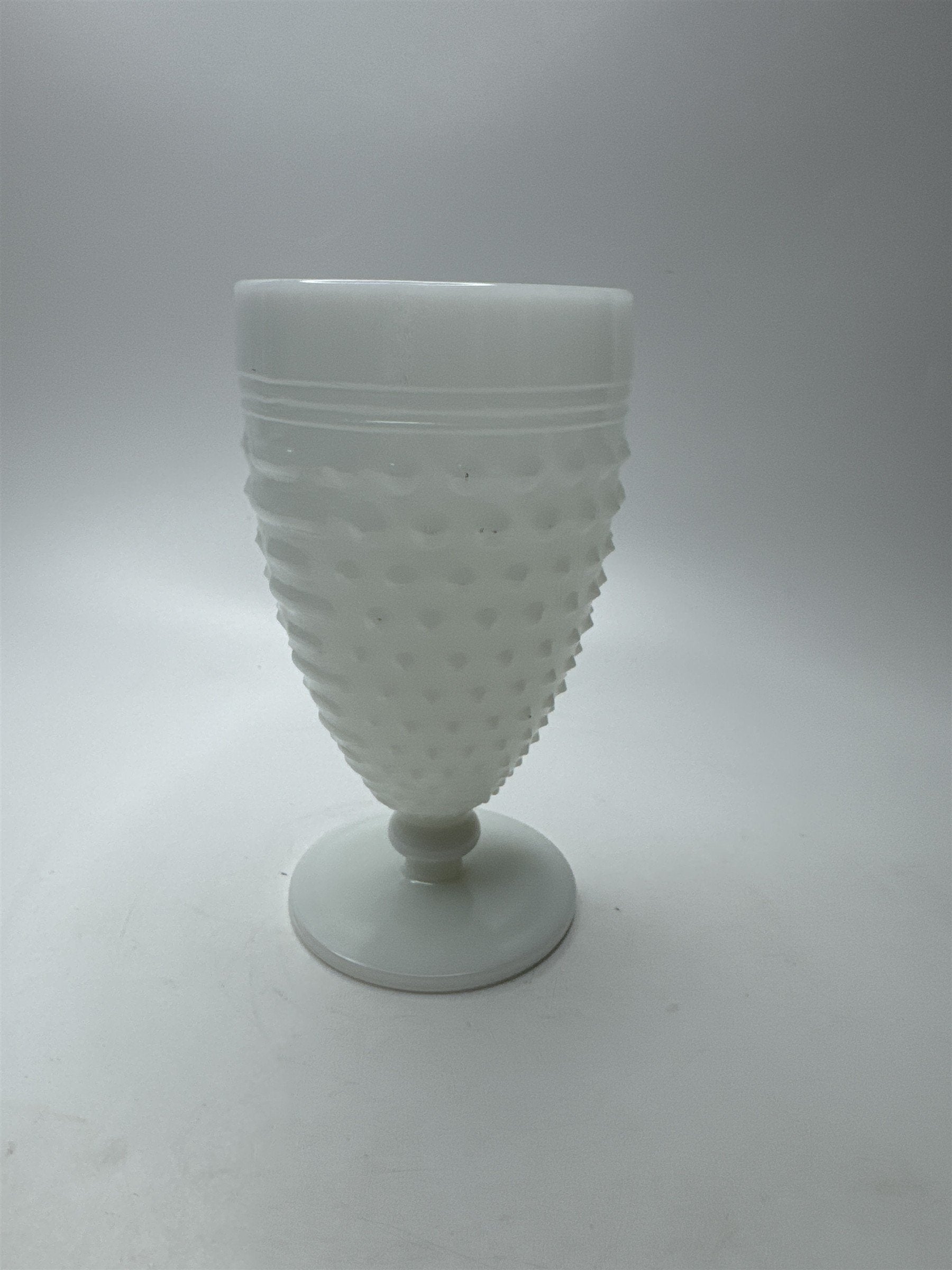Vintage White Milk Glass Hobnail & Raised Lines Pattern Goblet Anchor Hocking 18