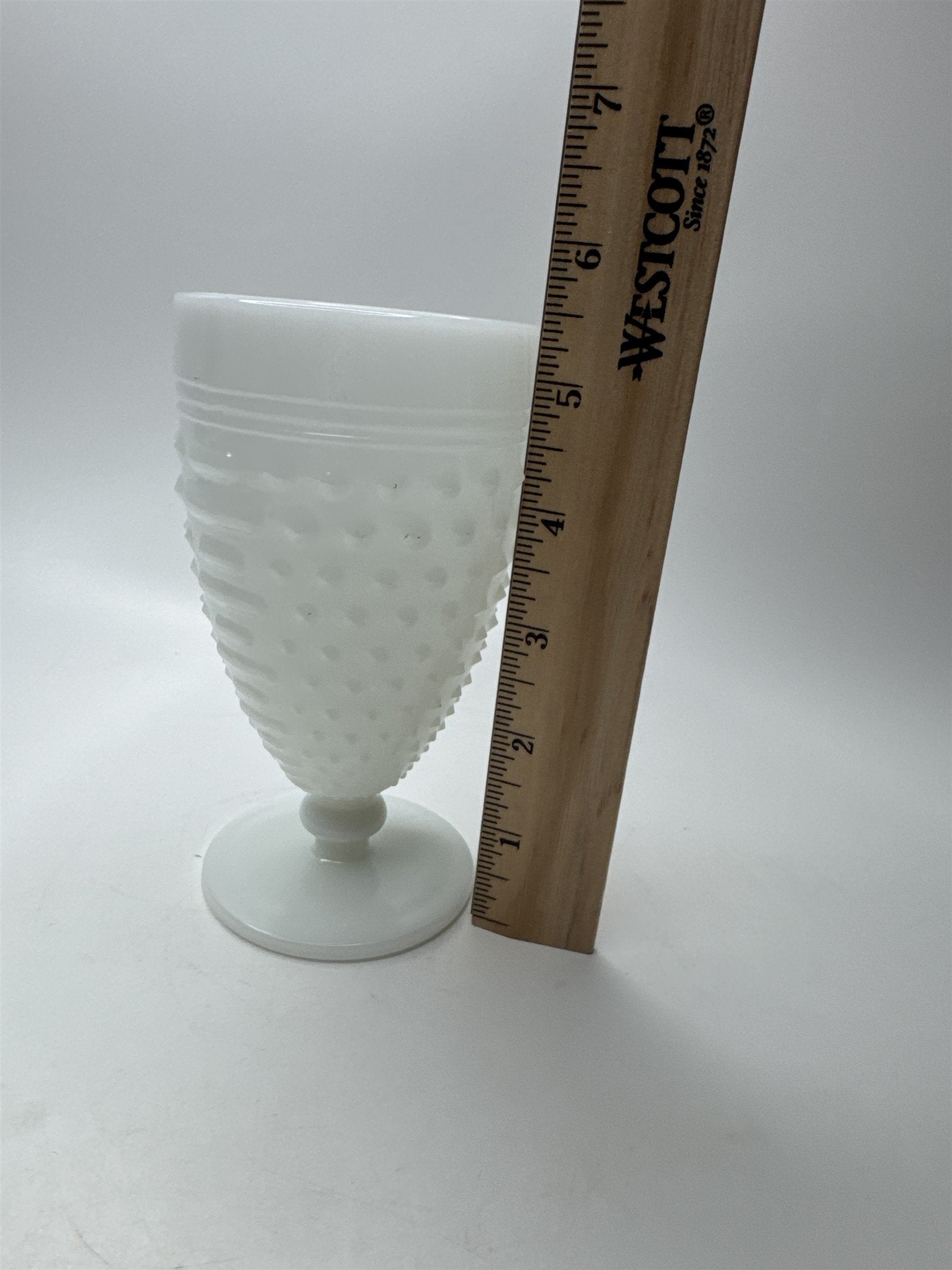 Vintage White Milk Glass Hobnail & Raised Lines Pattern Goblet Anchor Hocking 18